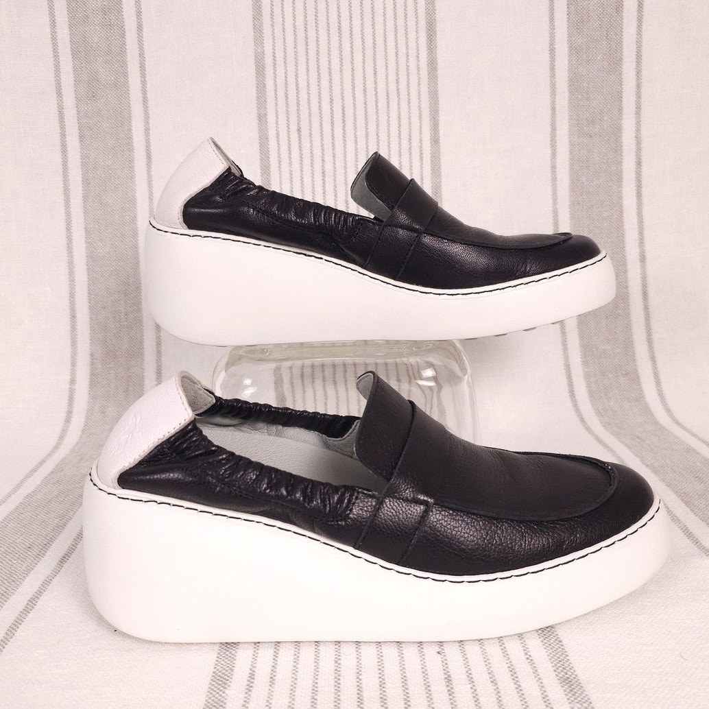 Fly London Loafer Shoes Duli620fly Womens 9 Black Leather Platform Slip On
